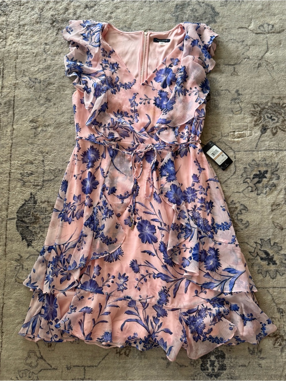 Tommy Hilfiger Pink Floral Maxi Dress with Blue Print